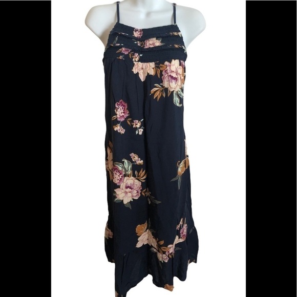 Maurices Navy Floral Swing Shift Dress Ruffle Hem Size L Summer - Picture 4 of 7